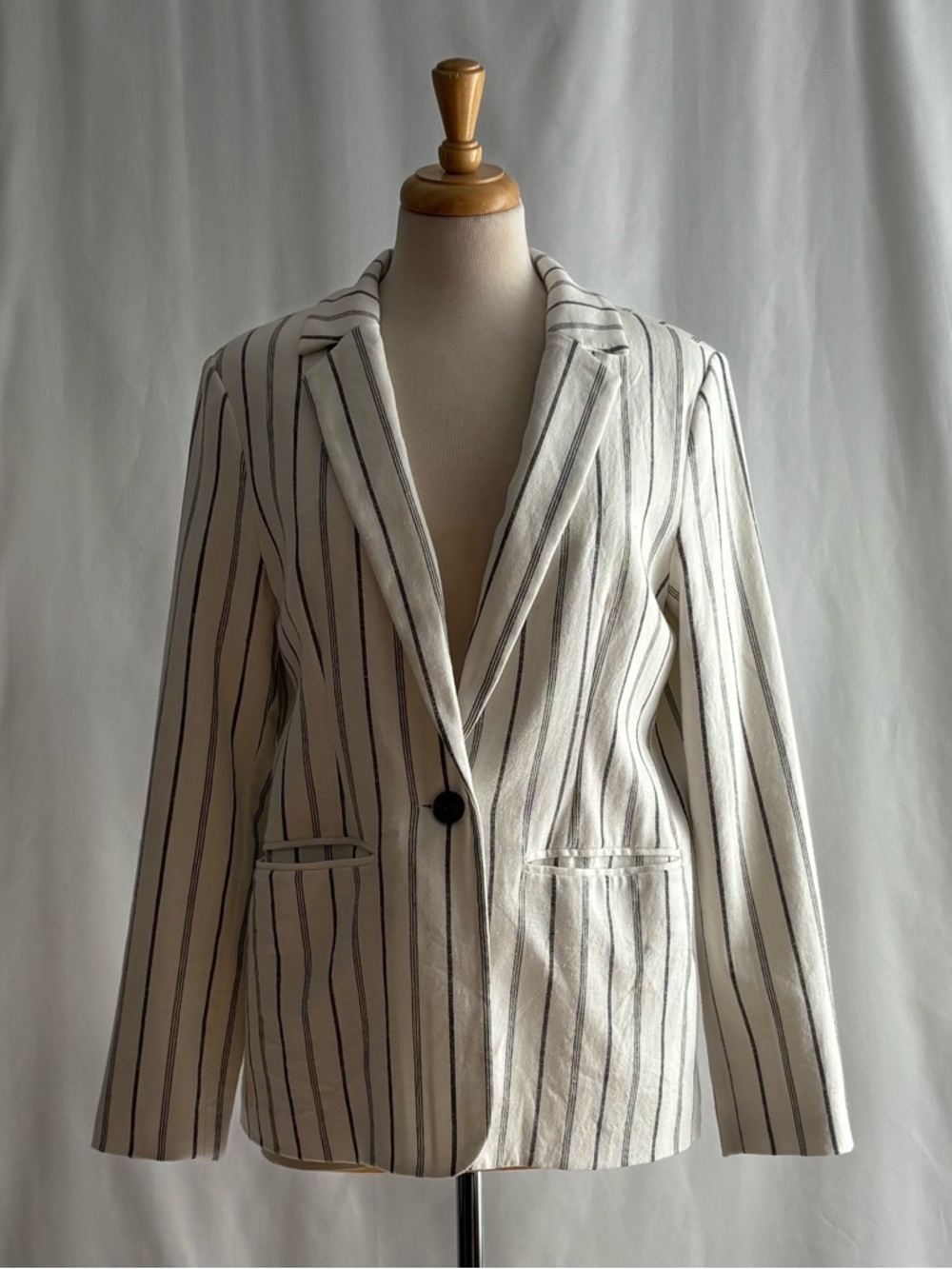 OLD NAVY Linen Blend Charcoal & White Striped Blazer Jacket / M